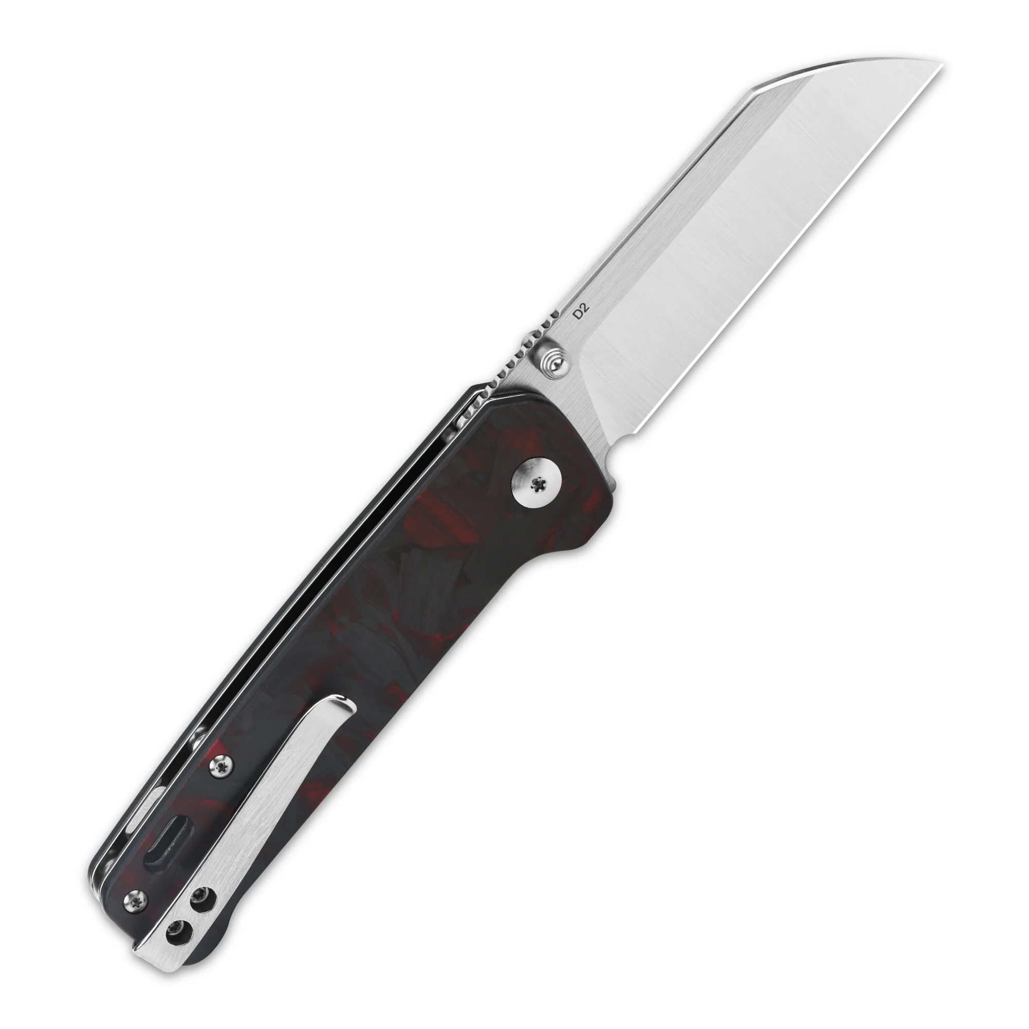 QSP Penguin Liner Lock Pocket Knife D2 Blade Red Shredded CF overlay G10 Handle - Image 4