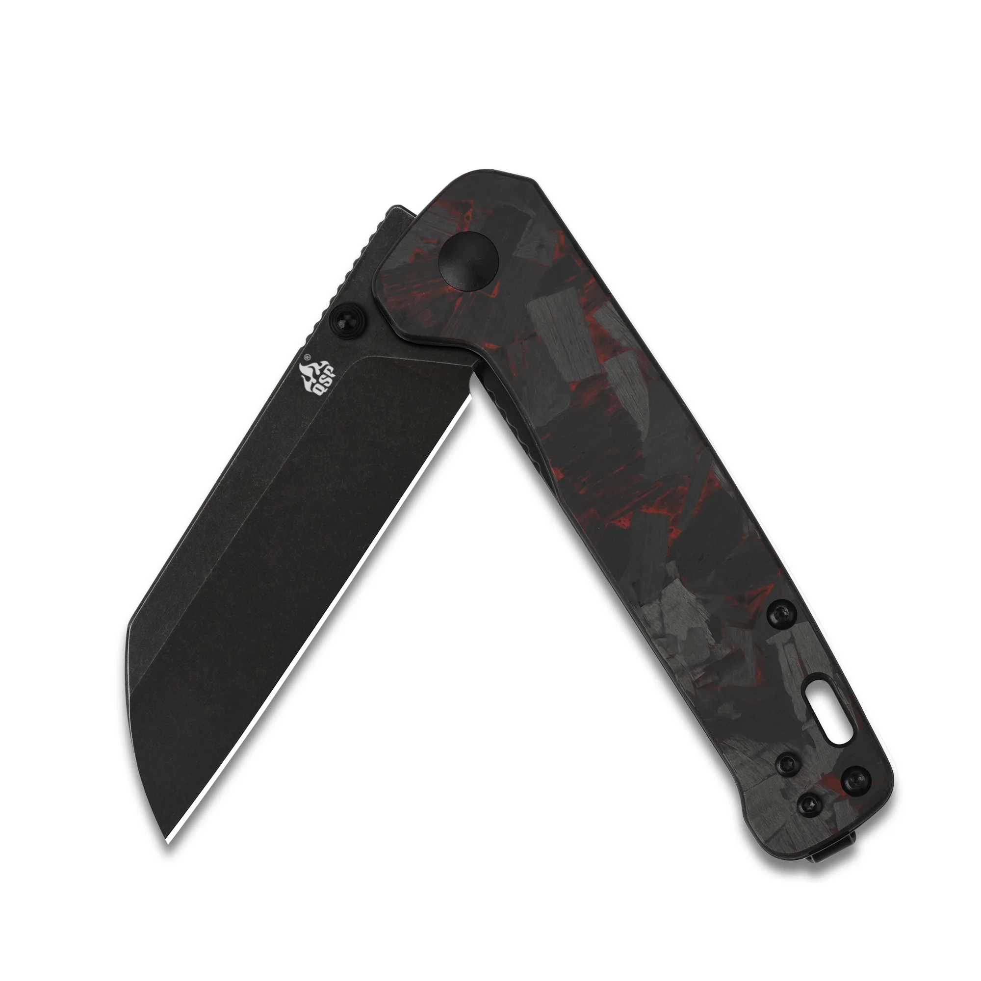 QSP Penguin Liner Lock Pocket Knife D2 Blade Red Shredded CF overlay G10 Handle - Image 7