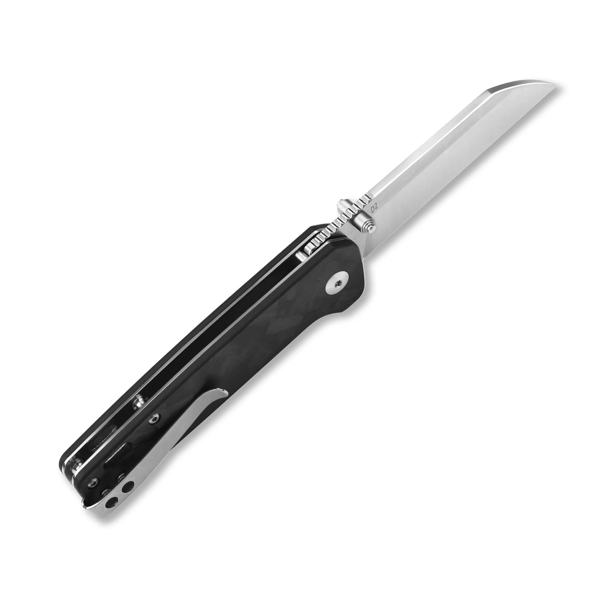 QSP Penguin Liner Lock Pocket Knife D2 Blade Black Shredded CF overlay G10 Handle - Image 4