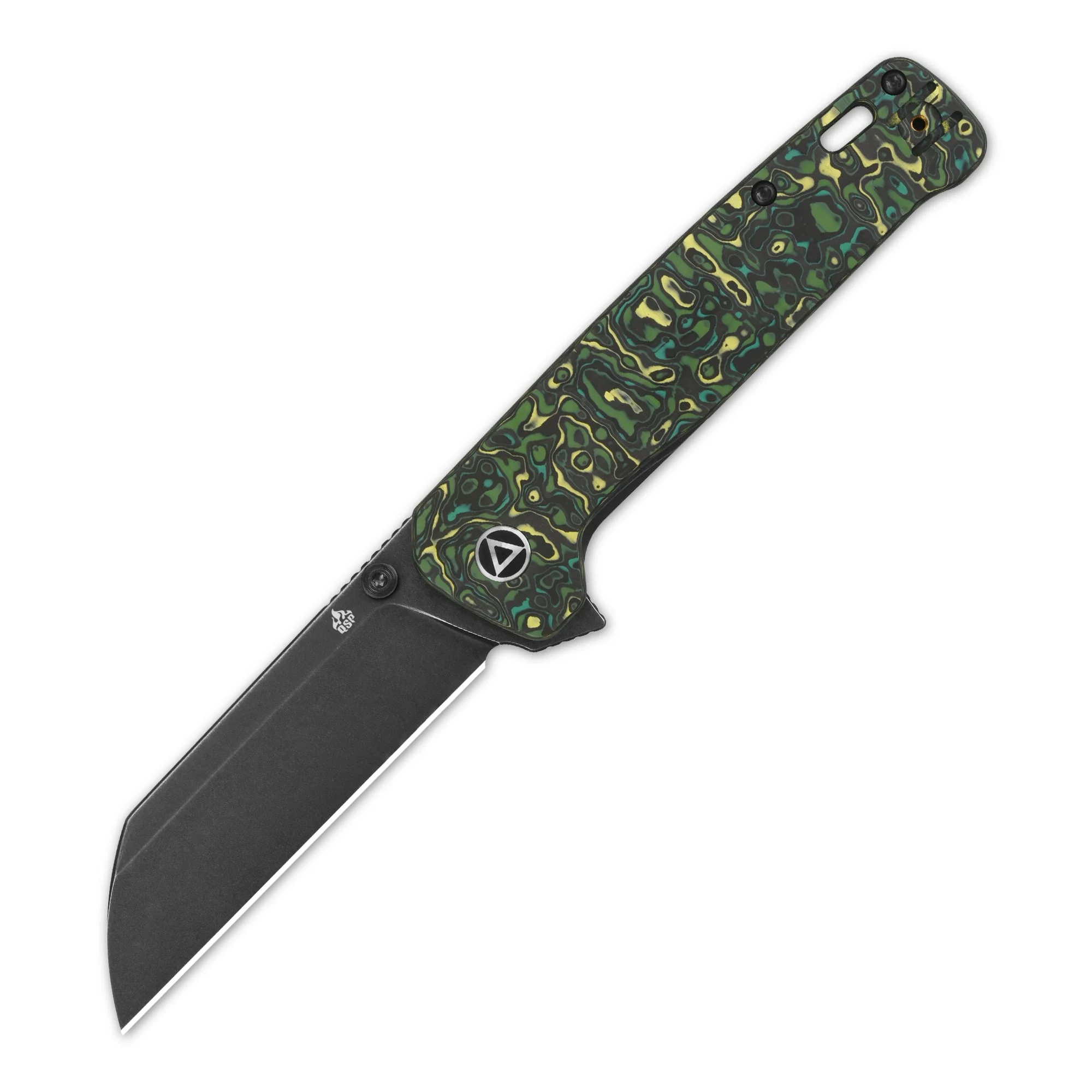 QSP Penguin Plus (Penguin XL ) Frame Lock Pocket Knife 20CV Blade Yellow Green Camo CF and Ti Handle - Image 5