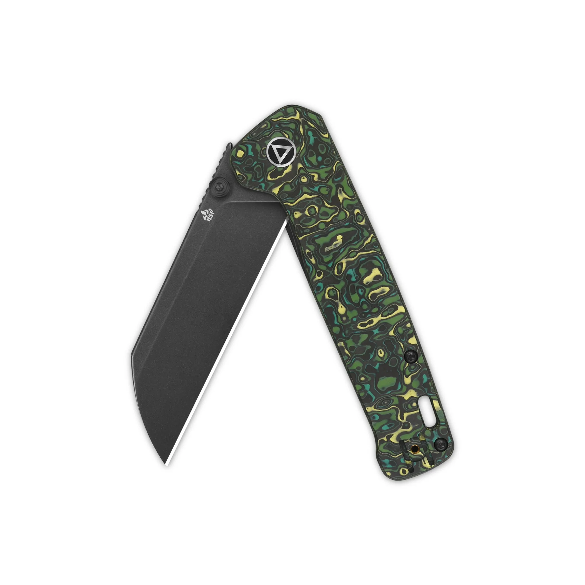 QSP Penguin Plus (Penguin XL ) Frame Lock Pocket Knife 20CV Blade Yellow Green Camo CF and Ti Handle - Image 7