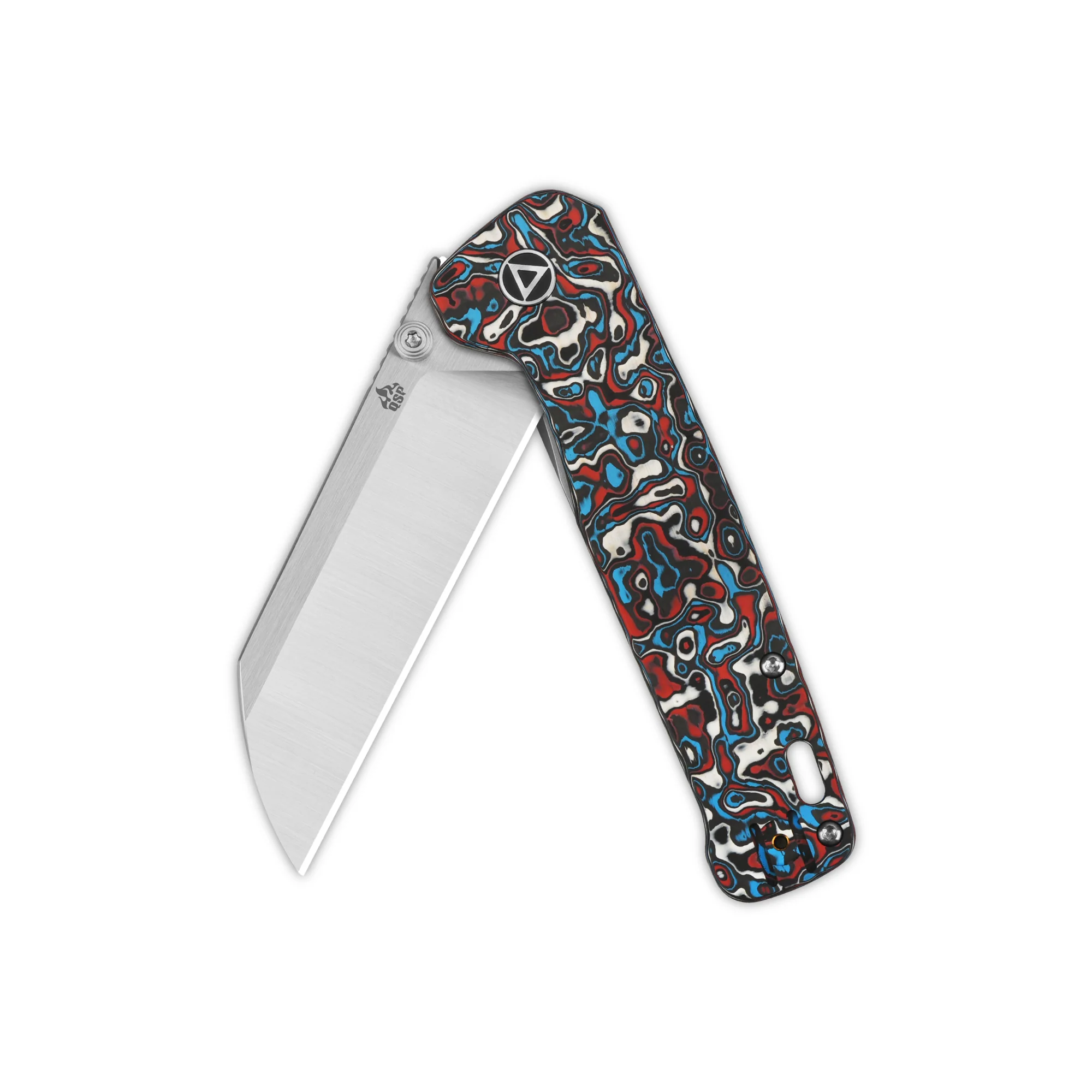 QSP Penguin Plus (Penguin XL ) Frame Lock Pocket Knife 20CV Blade Red Blue Camo CF and Ti Handle - Image 3