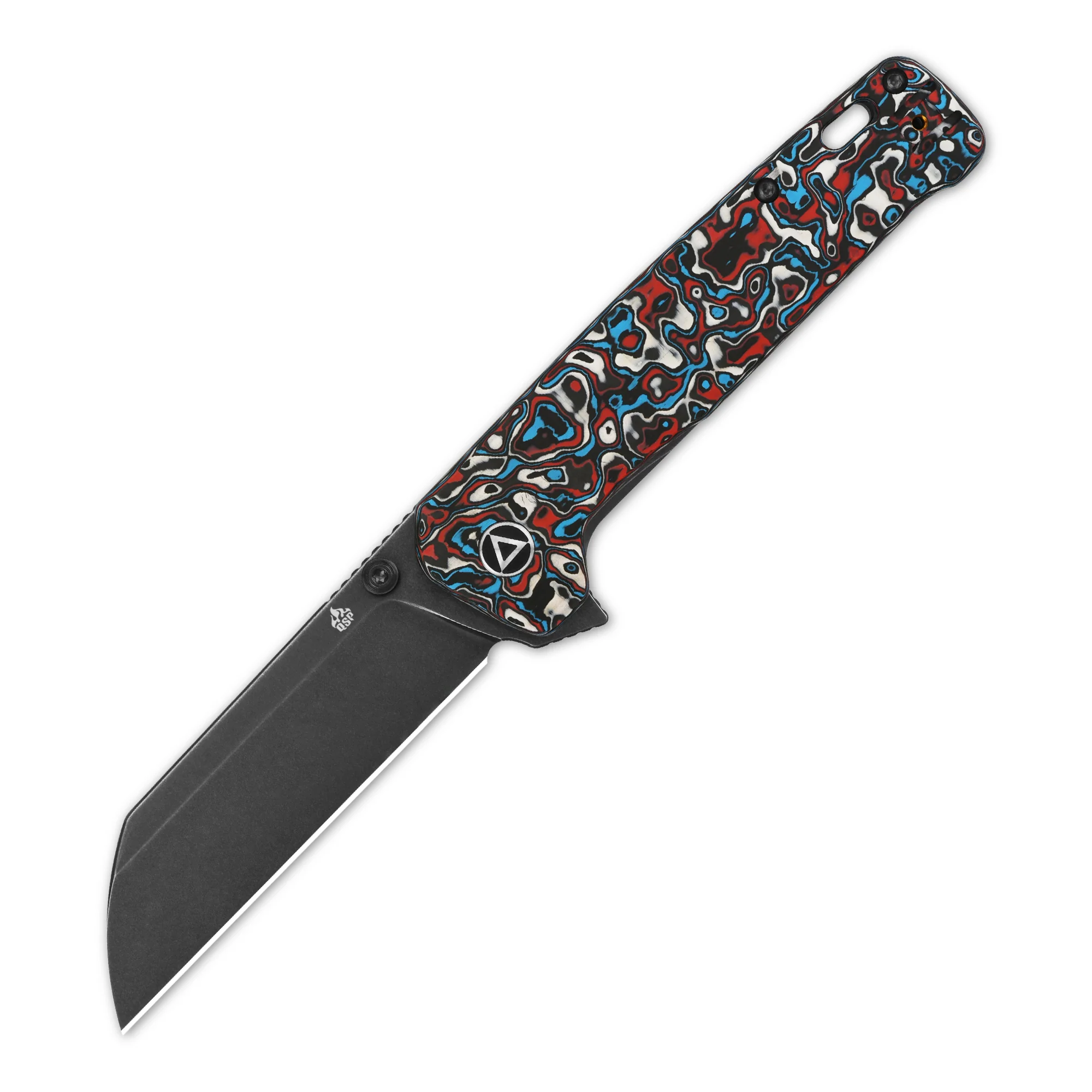 QSP Penguin Plus (Penguin XL ) Frame Lock Pocket Knife 20CV Blade Red Blue Camo CF and Ti Handle - Image 5
