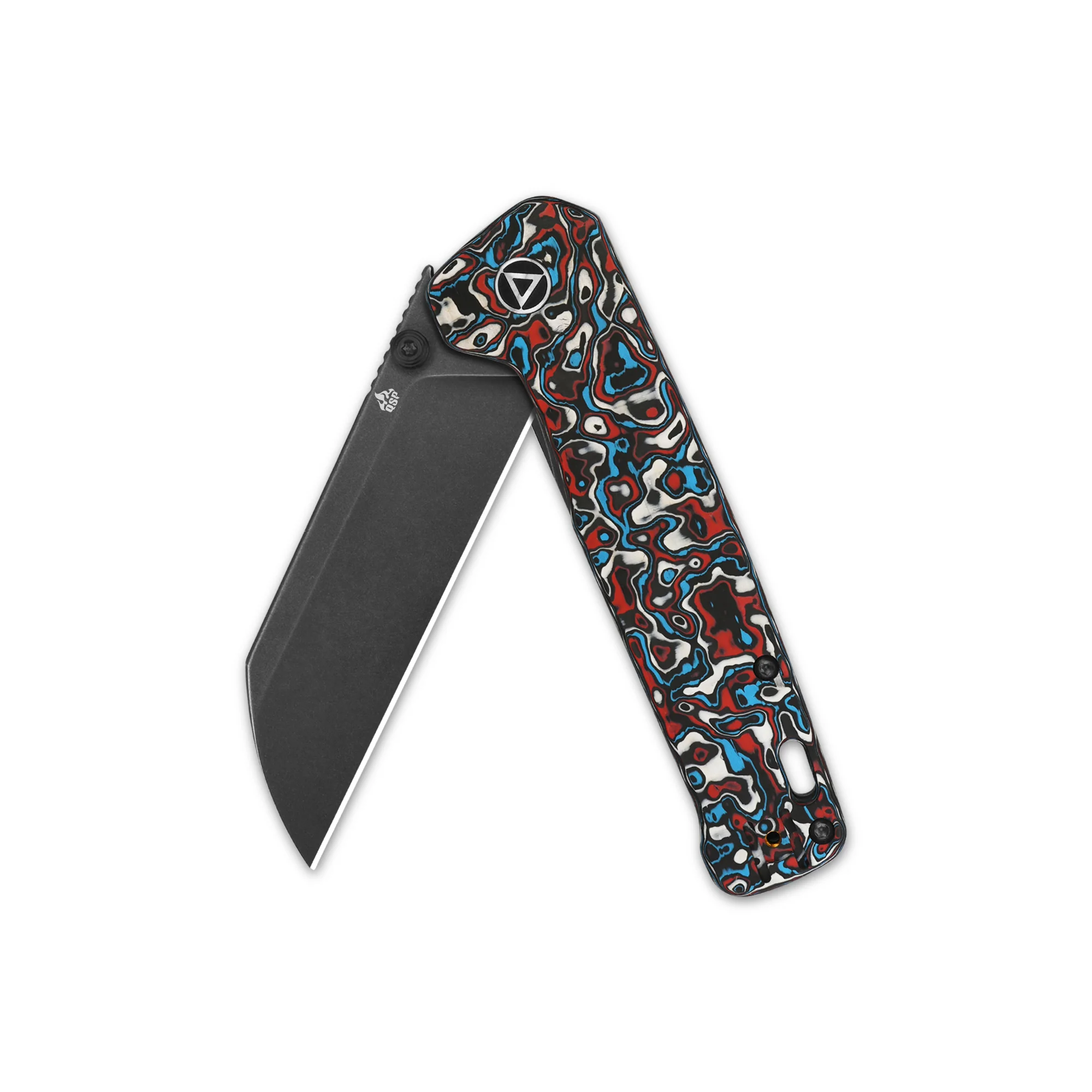 QSP Penguin Plus (Penguin XL ) Frame Lock Pocket Knife 20CV Blade Red Blue Camo CF and Ti Handle - Image 7