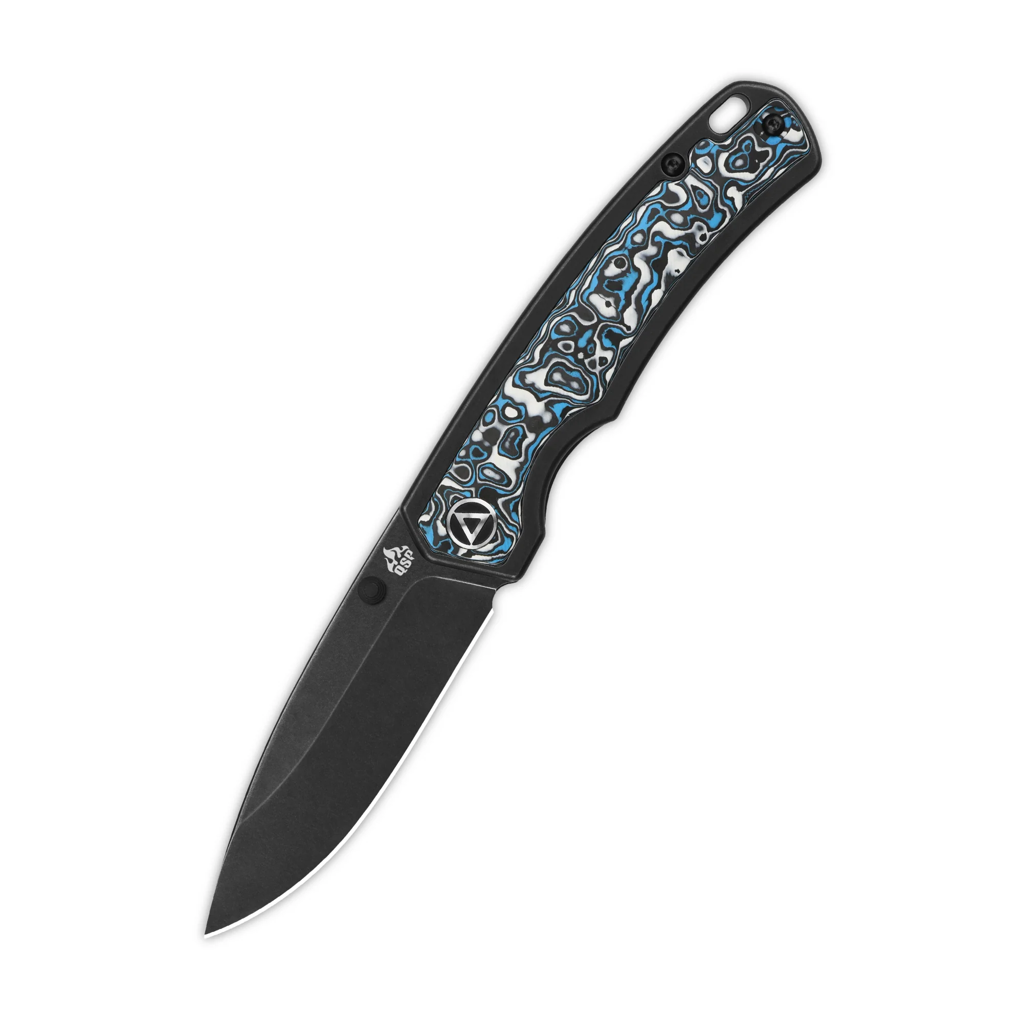 QSP Puffin Frame Lock Pocket Knife CPM S35VN Blade Titanium Handle with Blue Camo Carbon Fiber inlay - Image 5