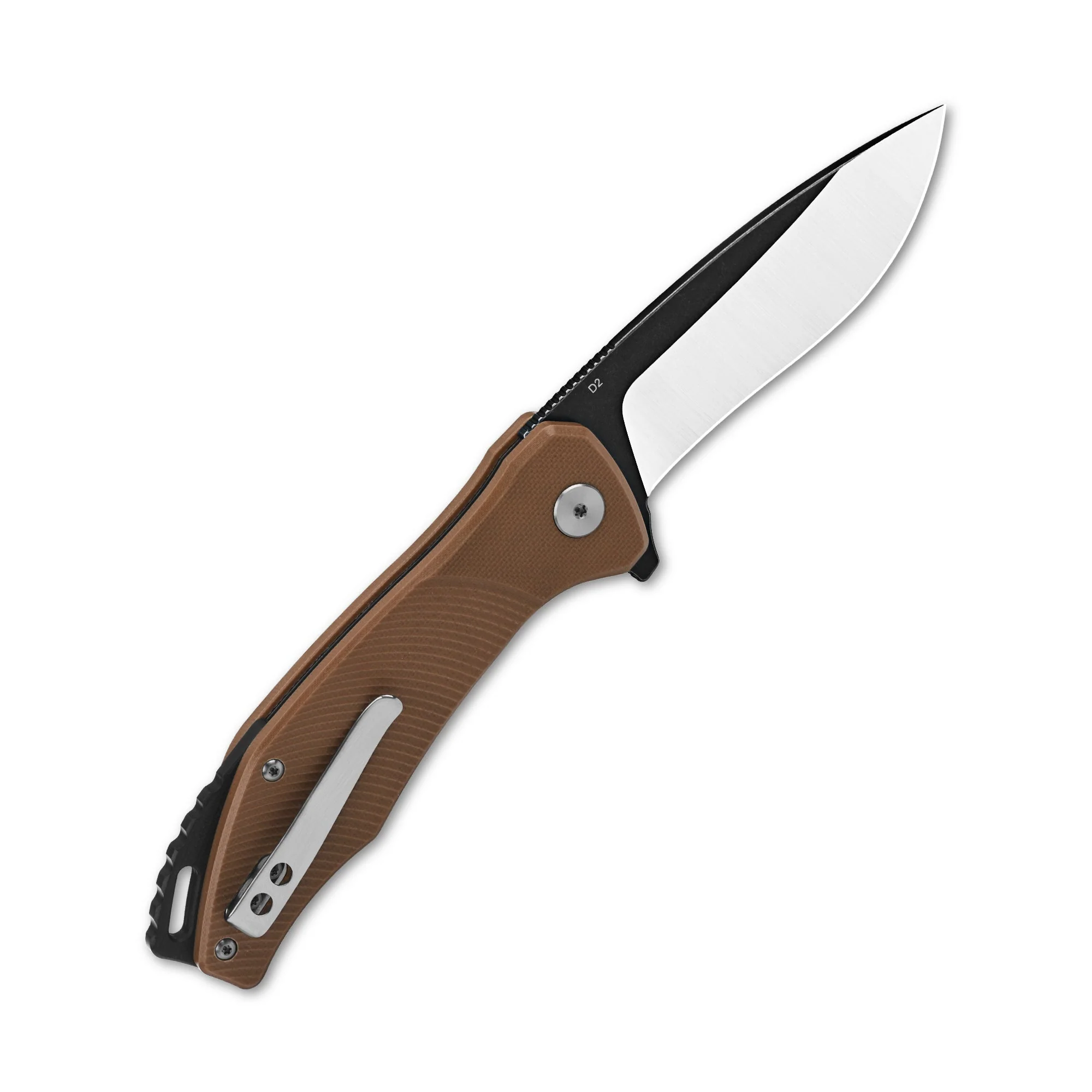 QSP Raven Liner Lock Pocket Knife D2 Blade Brown G10 Handle - Image 4