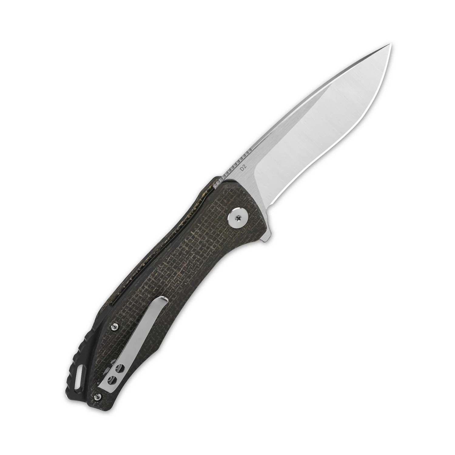QSP Raven Liner Lock Pocket Knife D2 Blade Dark Brown Micarta Handle - Image 4