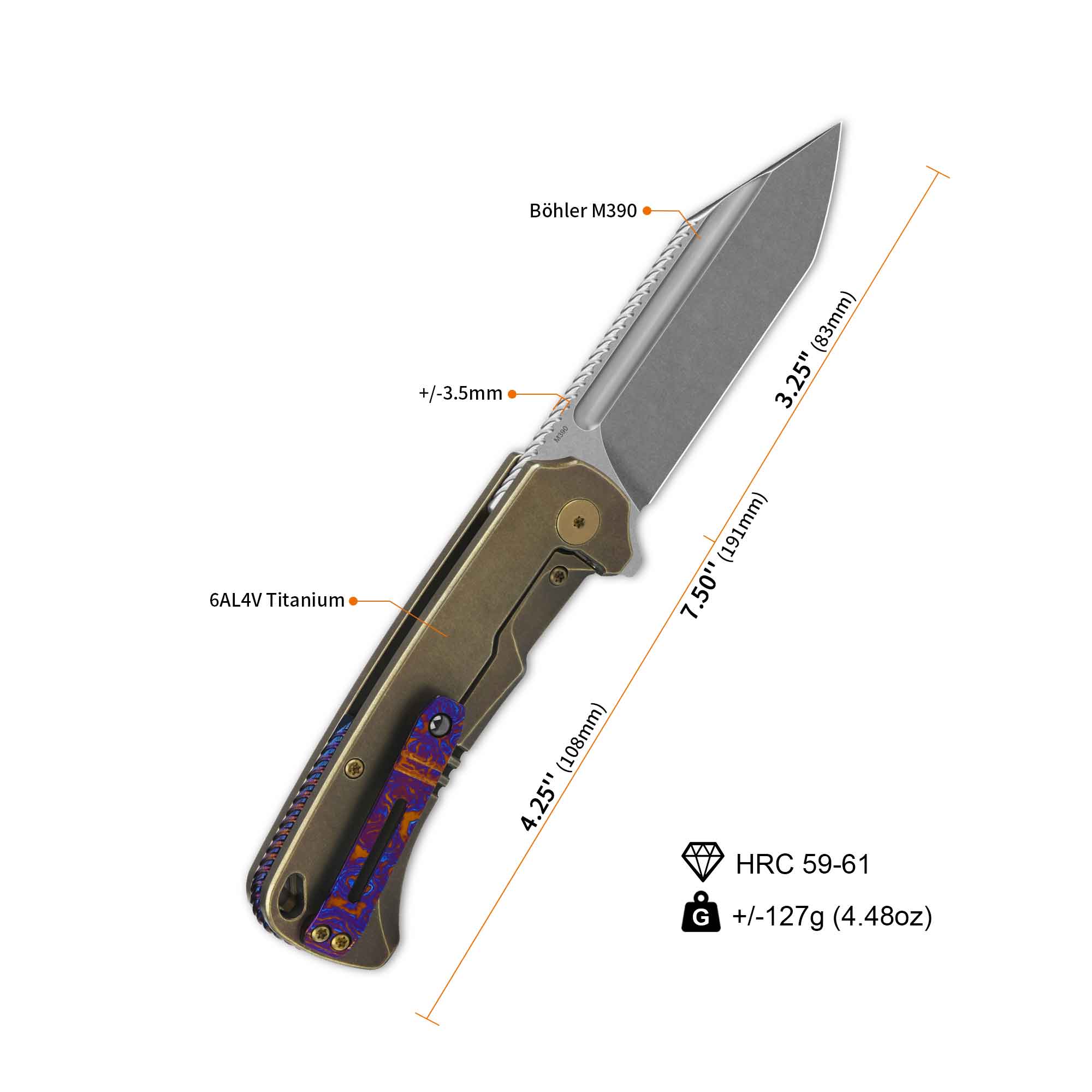 QSP Rhino Pocket Knife Böhler M390 Flat Blade  Titanium Handle - Image 15