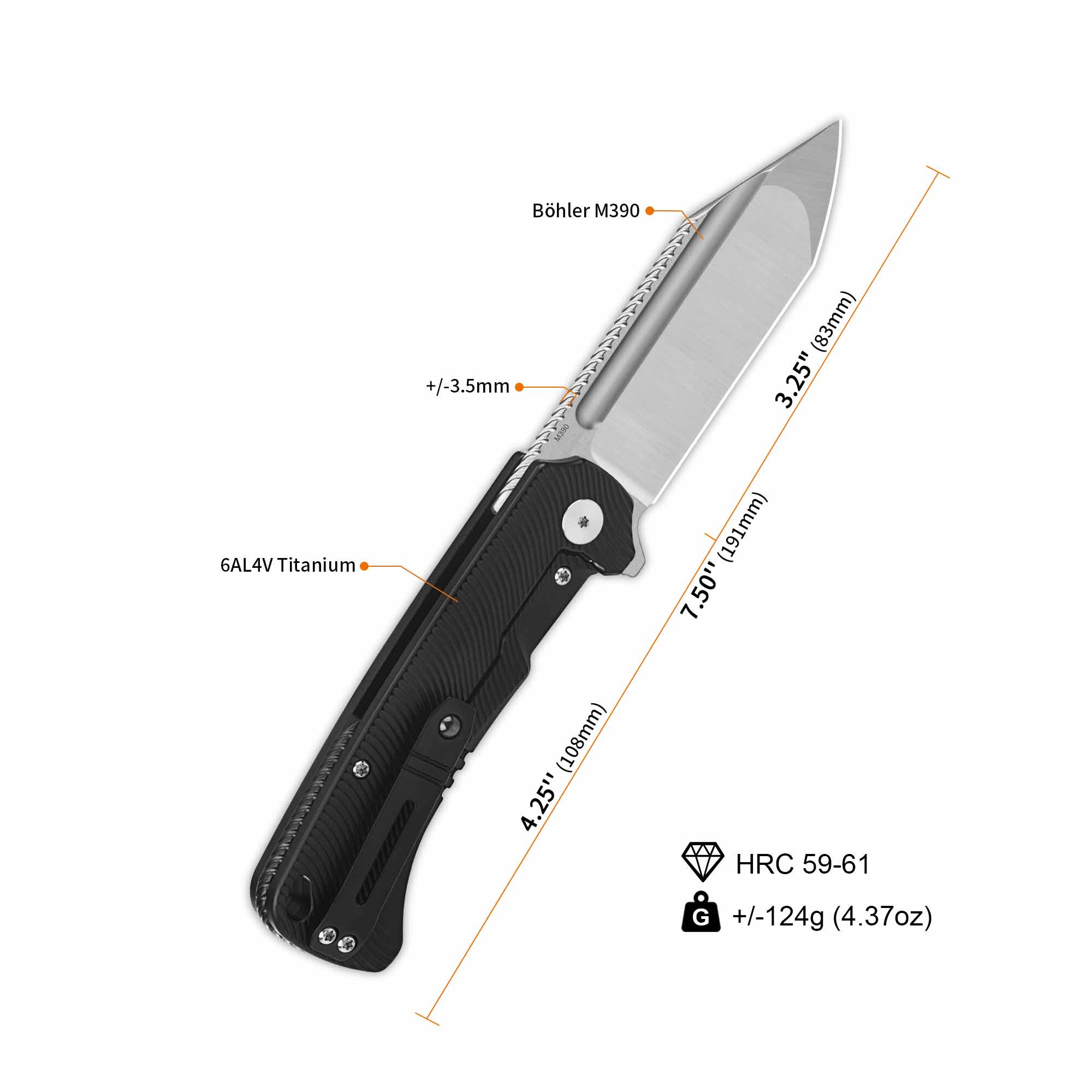 QSP Rhino Pocket knife Böhler M390 Compound blade Texture Titanium handle - Image 7