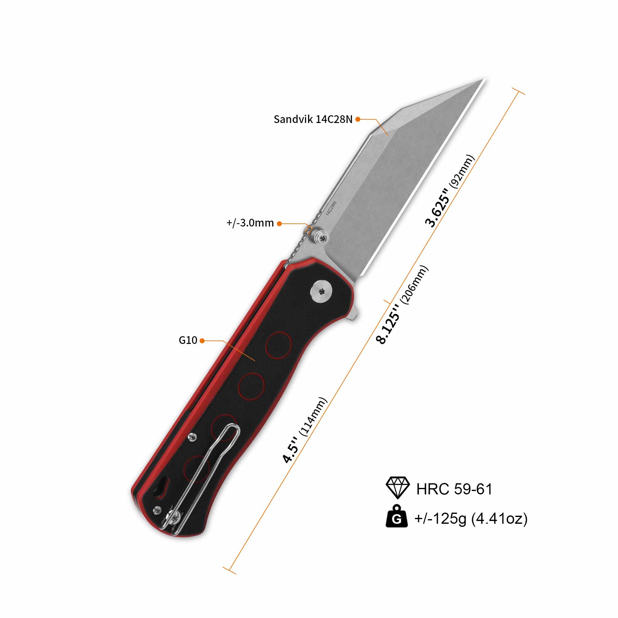 QSP Swordfish Button Lock Pocket Knife 14C28N blade Black/Red G10 handle - Image 3