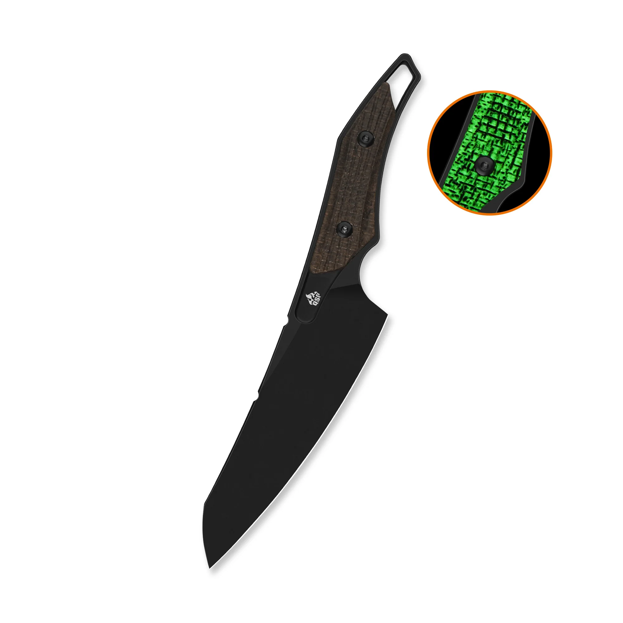 QSP T-Cook Fixed Blade Knife Nitro V Blade Glow-in-the-Dark Micarta Handle - Image 5