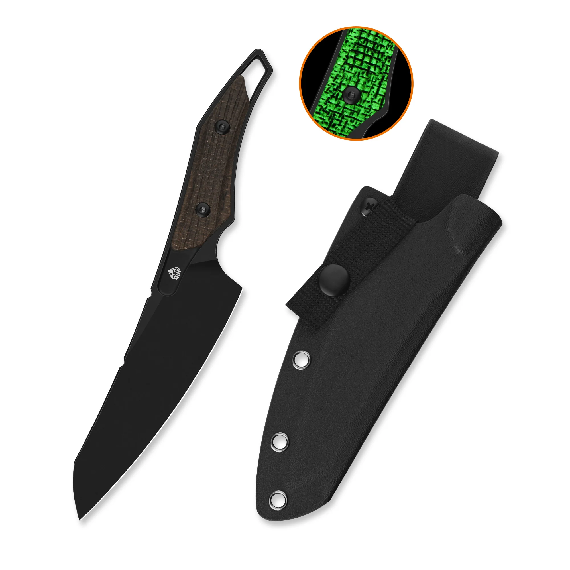 QSP T-Cook Fixed Blade Knife Nitro V Blade Glow-in-the-Dark Micarta Handle - Image 6
