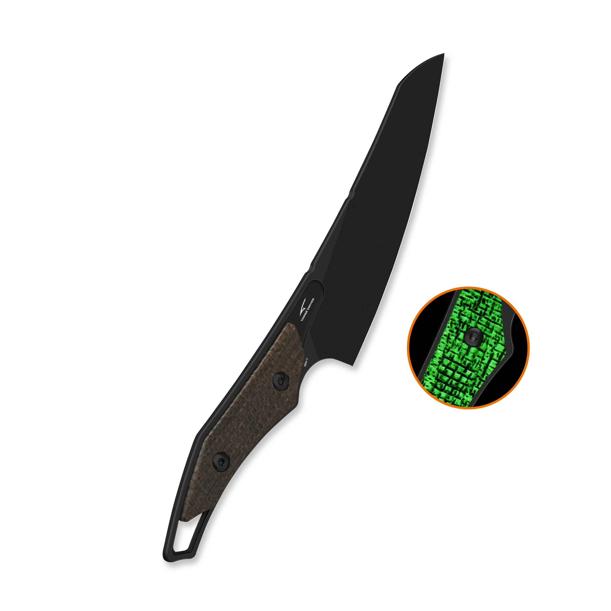 QSP T-Cook Fixed Blade Knife Nitro V Blade Glow-in-the-Dark Micarta Handle - Image 7